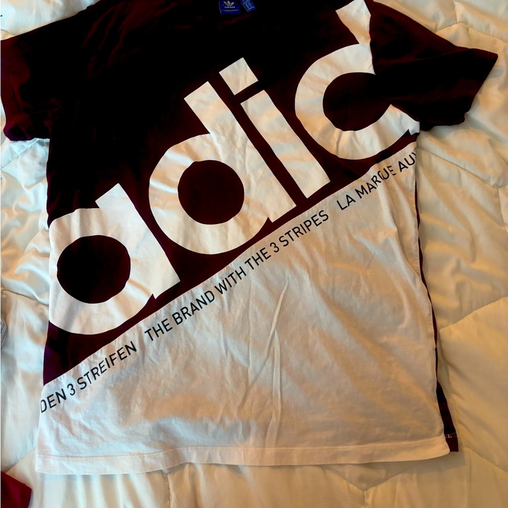 Adidas Men's Burgundy and White Diagonal Logo Tee